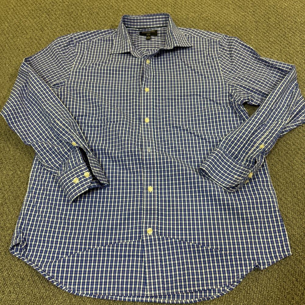 Banana Republic Non Iron Slim Fit Mens Blue Dress Cufflink L Shirt 16-16 1/2